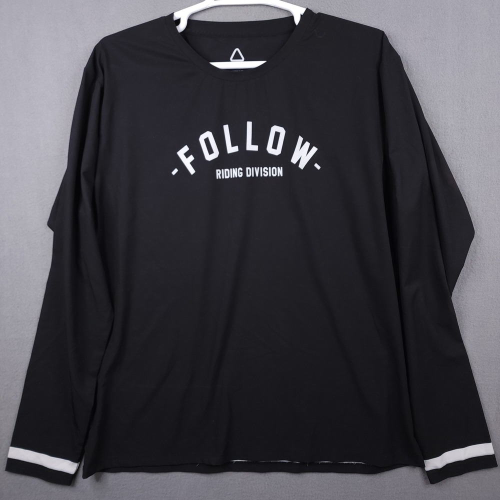 Follow Riding Division Long Sleeve Rash Guard Shirt Mens XXL Black White Graphic